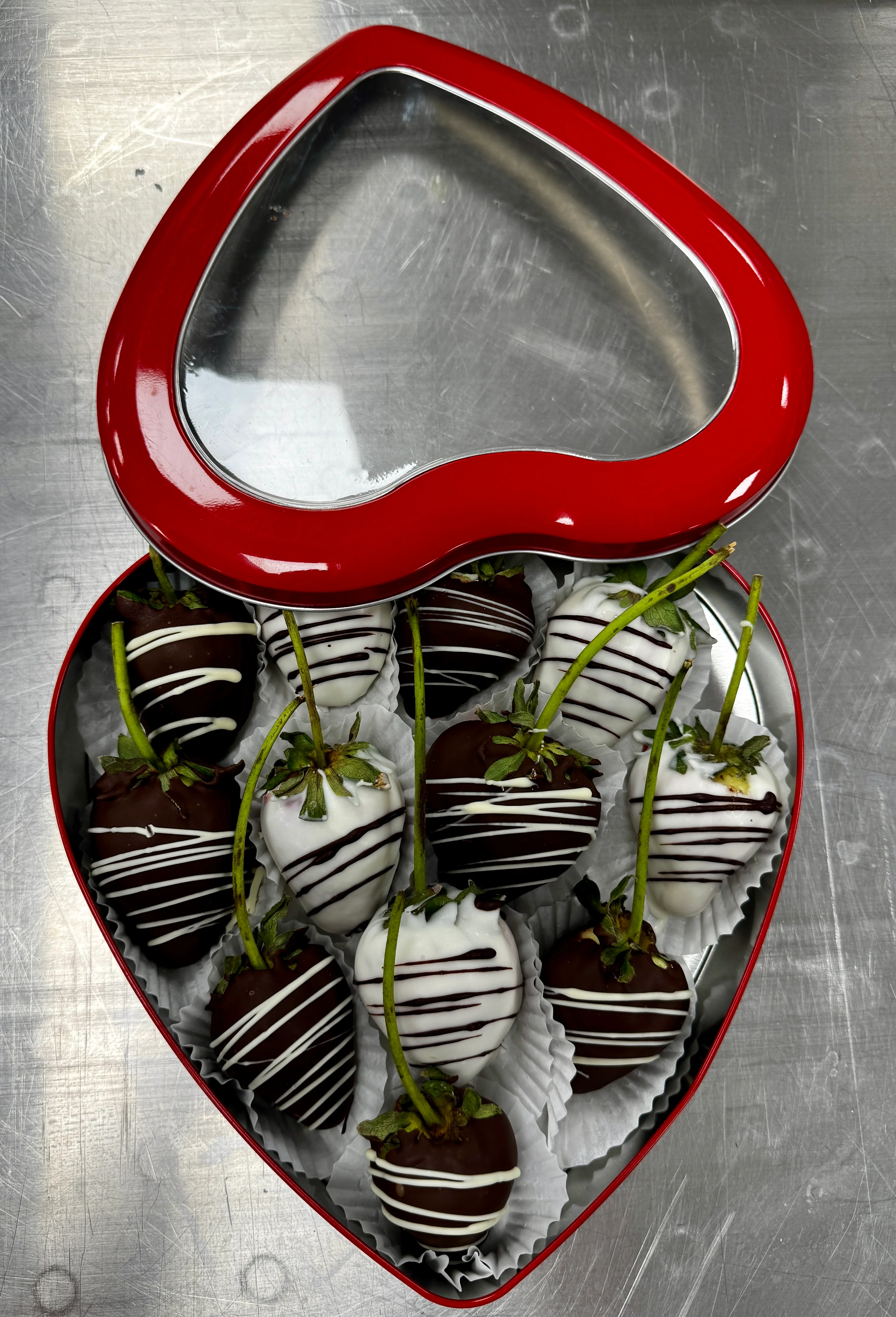 Medium Heart Tin Chocolate Covered Strawberries - Image 3